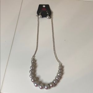 Silver pearl necklace and earrings
